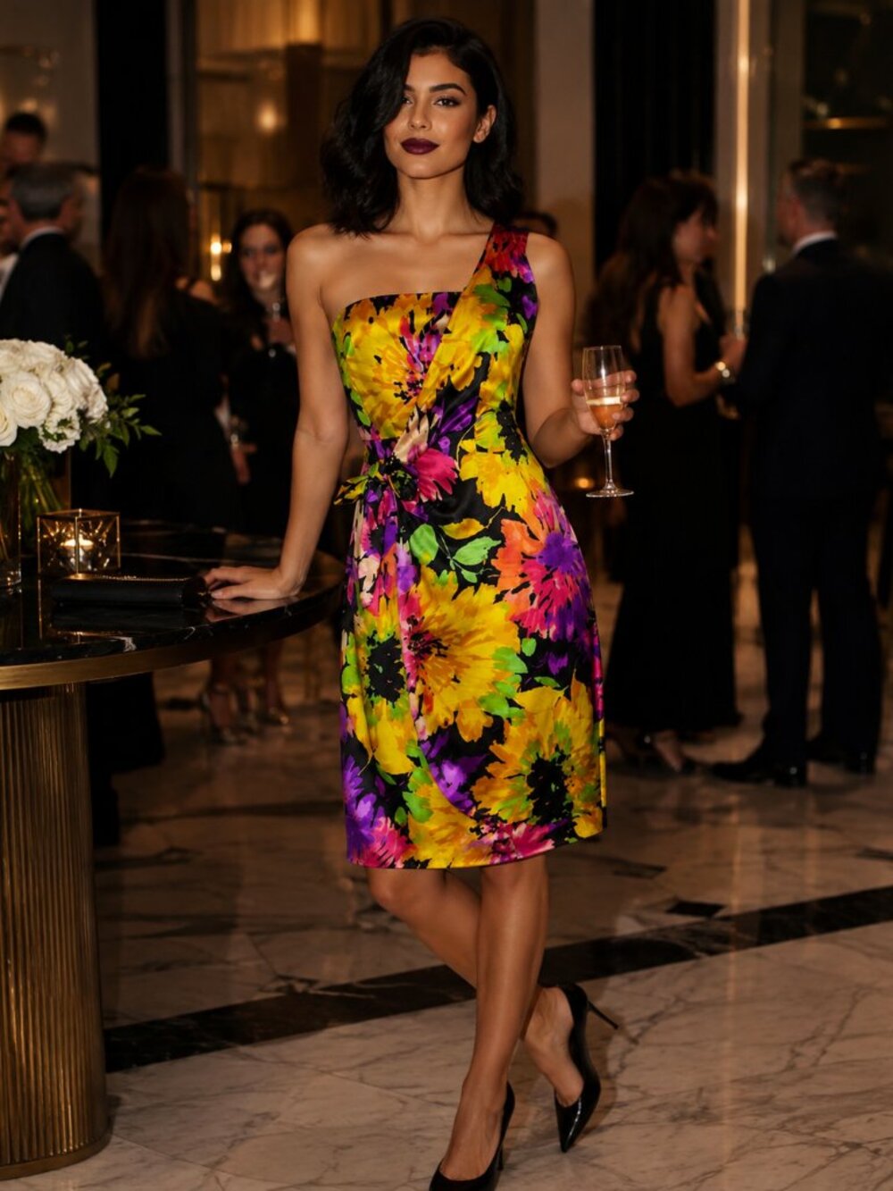 The Limited One Shoulder Floral Dress SZ 4 Y2K Dopamine
